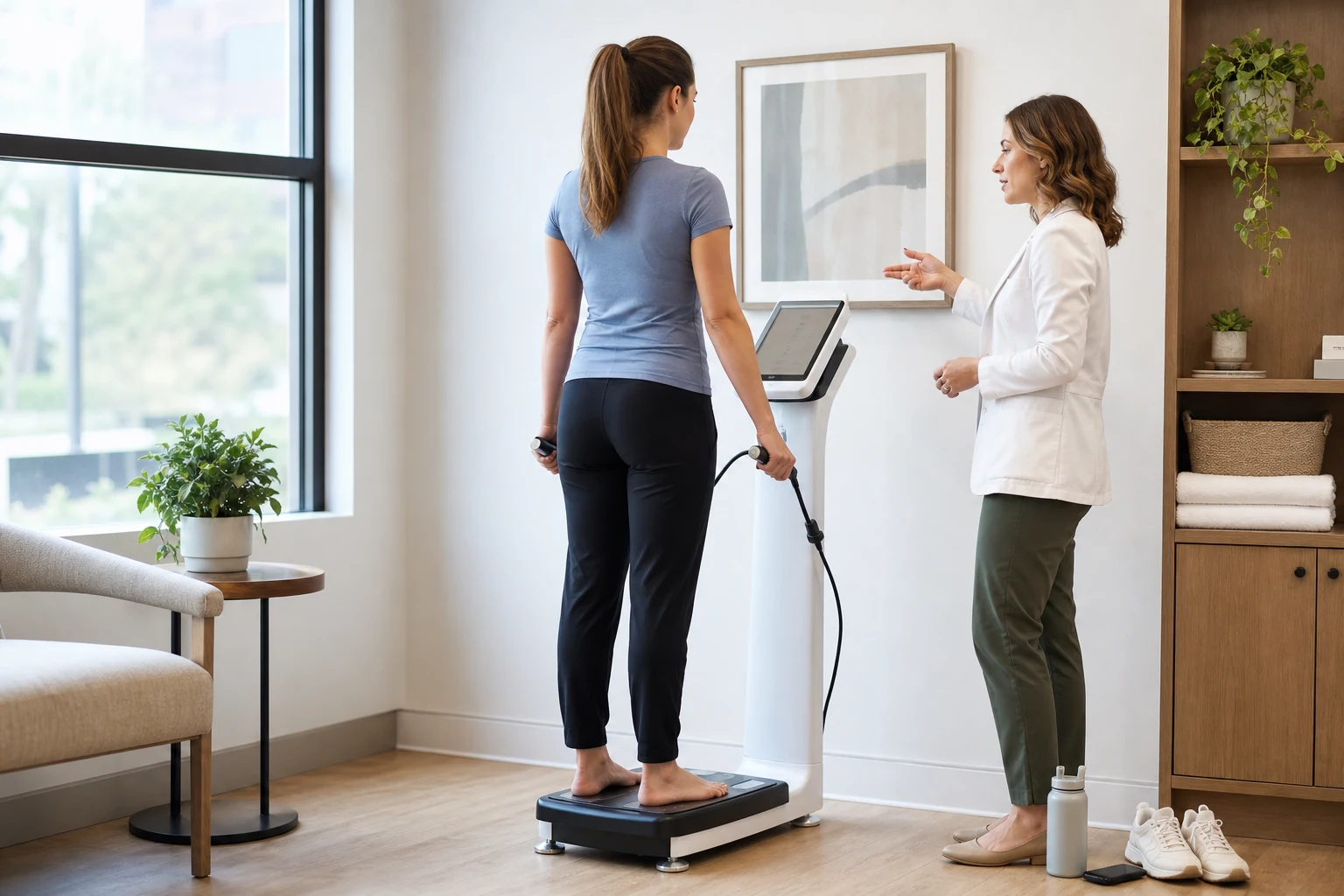 Adult preparing for an InBody body composition scan at a nutrition clinic