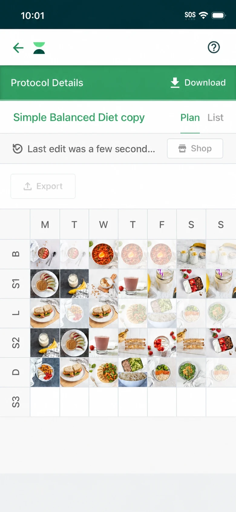 Weekly meal plan organized by day in the meal plan app