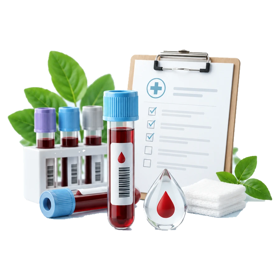 Illustration of laboratory sample tubes and a lab checklist