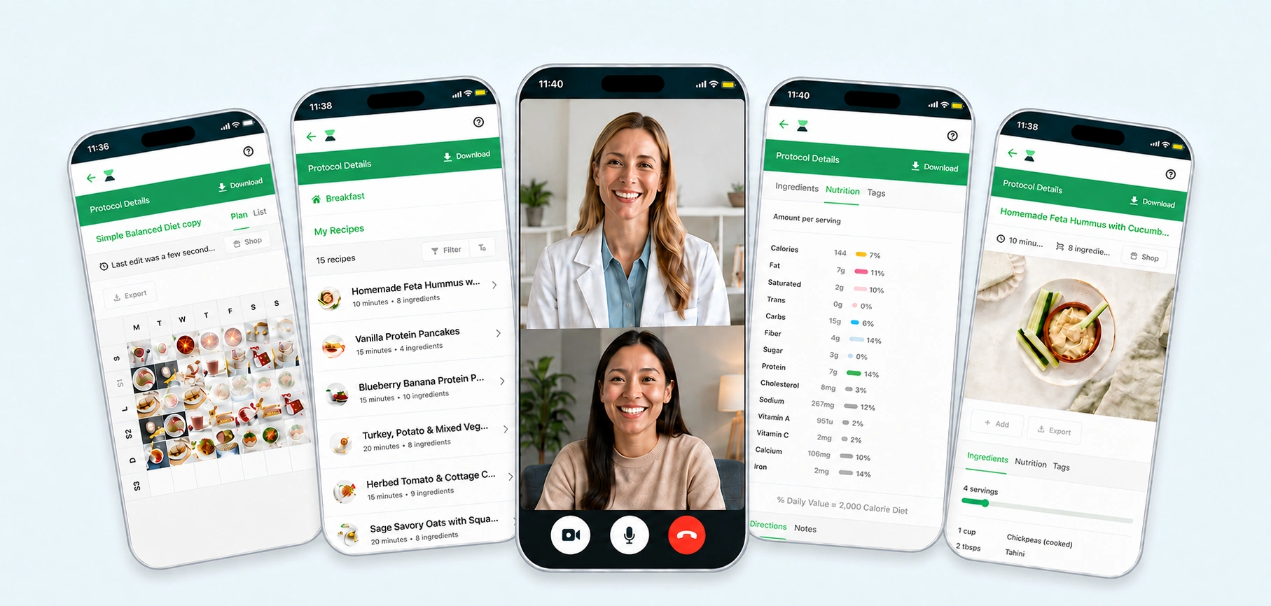 Virtual dietitian video consultation with recipes and nutrition information